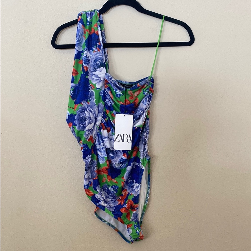 Zara Floral One-Shoulder Bodysuit
